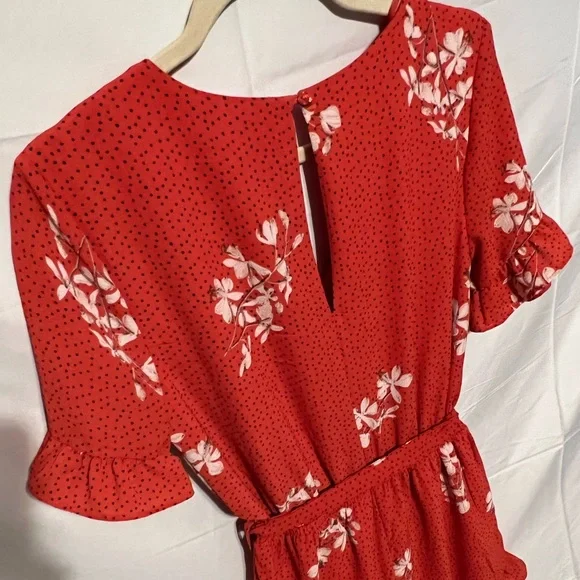 Sz S Ruffles & Floral & Dots Faux Wrap Front Challis Romper NWT - Picture 9 of 16